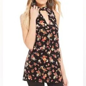 Soprano Top Mini Dress Black Floral Pink Velvet Cut Out Neck size M